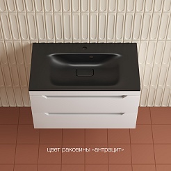 Style Line Тумба с кварцевой раковиной антрацит Остин 80 подвесная белая матовая – фотография-3